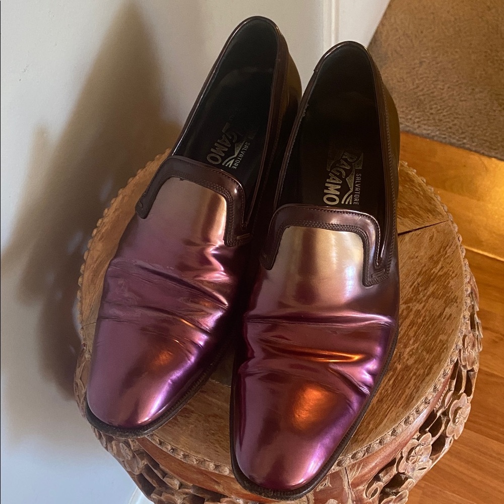 ❤️‍🔥SALVATORE FERRAGAMO 8 Brown Burgundy Ombre Leather Slip On Loafers❤️‍🔥